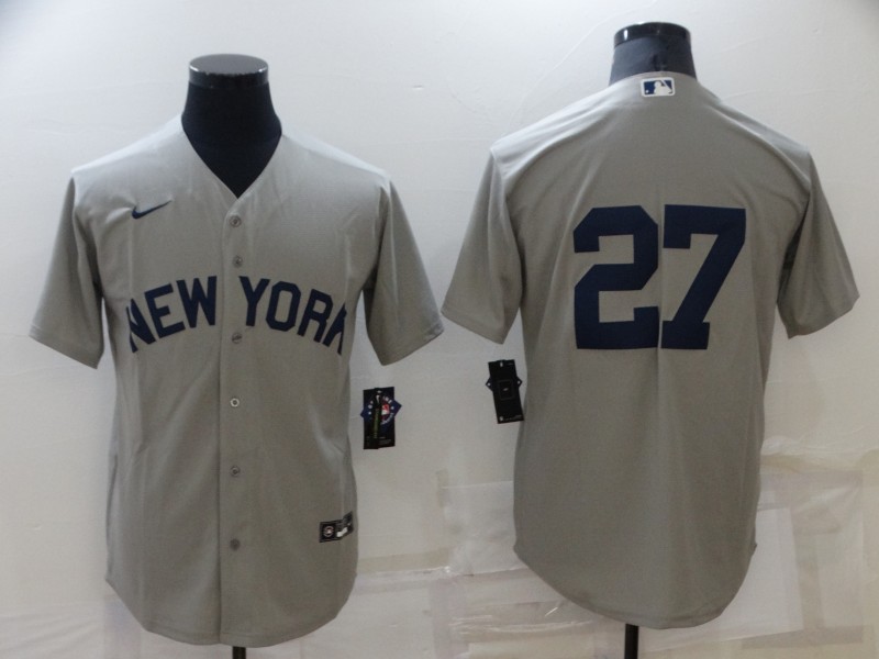 Men's Grey New York Yankees #27 Giancarlo Stanton 2021 Field of Dreams Cool Base Staiched Jersey